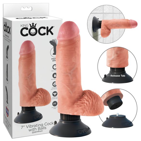 King Cock - Vibrator realist cu ventuză - 18 cm - culoare naturală