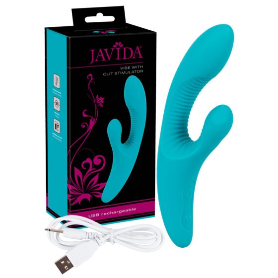 Javida - vibrator cu stimulator clitoridian cu cutele (turcoaz)