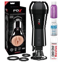   PDX Compresor de Penis - masturbator cu vagin suptor și vibratil (negru)
