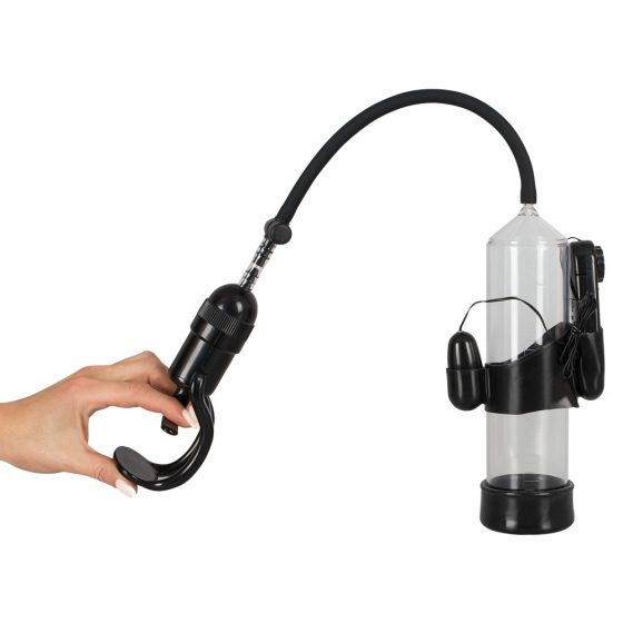 Mister Boner Vibrating - pompă vibrantă pentru penis (transparent-negru)
