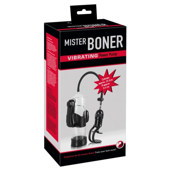 Mister Boner Vibrating - pompă vibrantă pentru penis (transparent-negru)