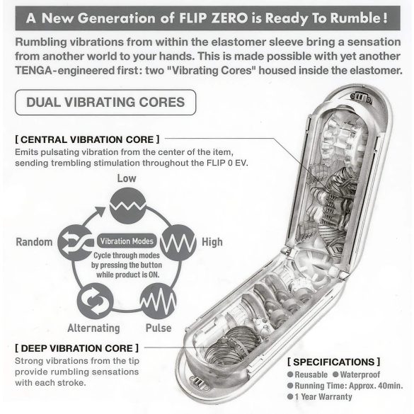 TENGA Flip Zero - masturbator vibrator - alb