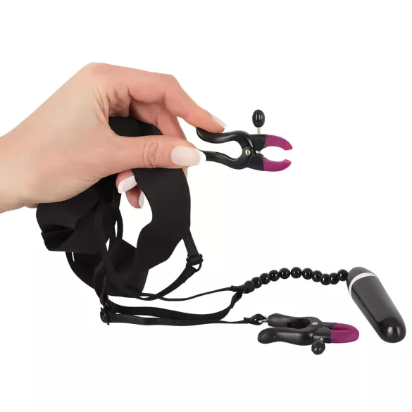 Bad Kitty - Clips vibratoare pentru labii și chiloț - negru (S-L)