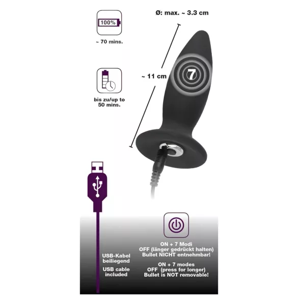 Black Velvets - vibrator anal pentru începători reîncărcabil mic negru