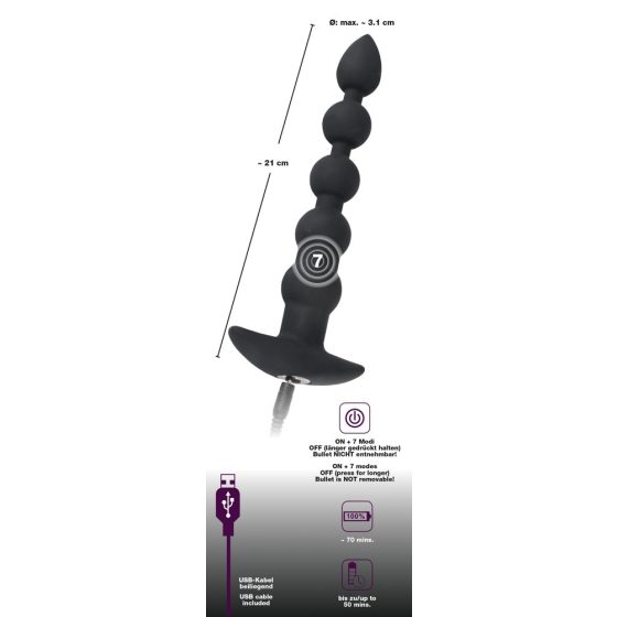 Black Velvet - vibrator anal cu 5 mărgele, cu baterie inclusă (negru)