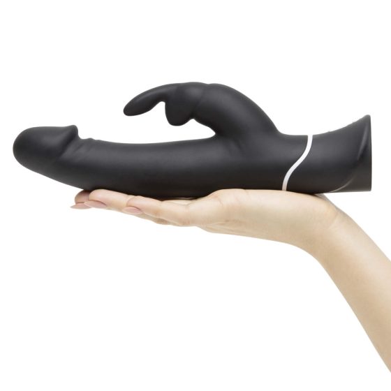 Happyrabbit Realistic - vibrator impermeabil cu stimulator clitoridian și acumulator (negru)