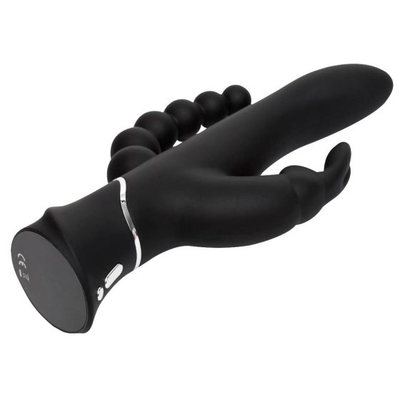 Happyrabbit Triple - vibrator reîncărcabil pentru clitoris și pârghie anală (negru)