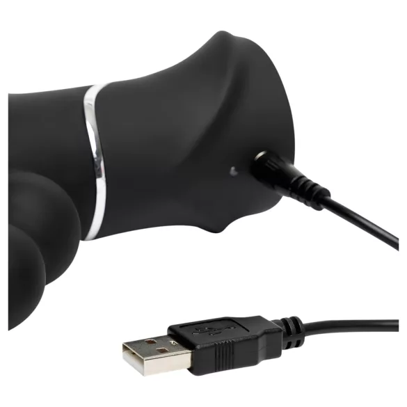 Happyrabbit Triple - vibrator clitoridian și anal cu baterie - silicon negru