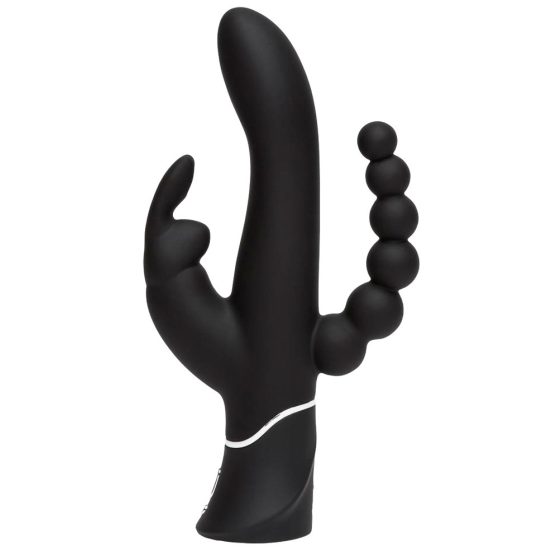 Happyrabbit Triple - Vibrator clitoridian și anal reîncărcabil (negru)
