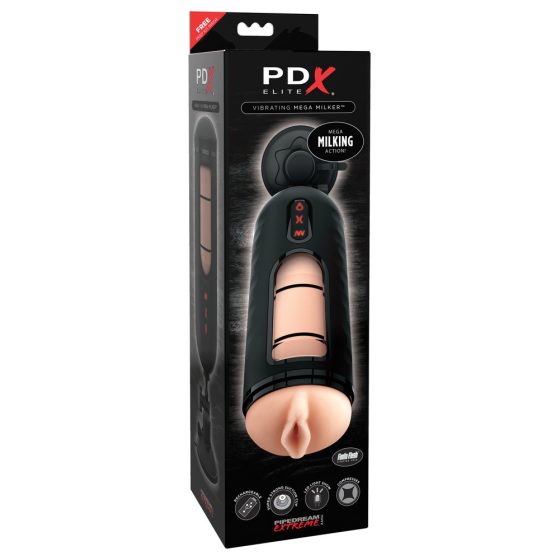 PDX Elite Mega Milker - masturbator pentru păsărici cu cap de penis cu vibrații (negru)