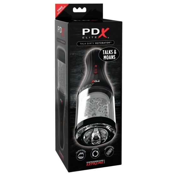 PDX Elite Rotobator - păpușă sexuală rotativă și gemătoare (transparent-negru)