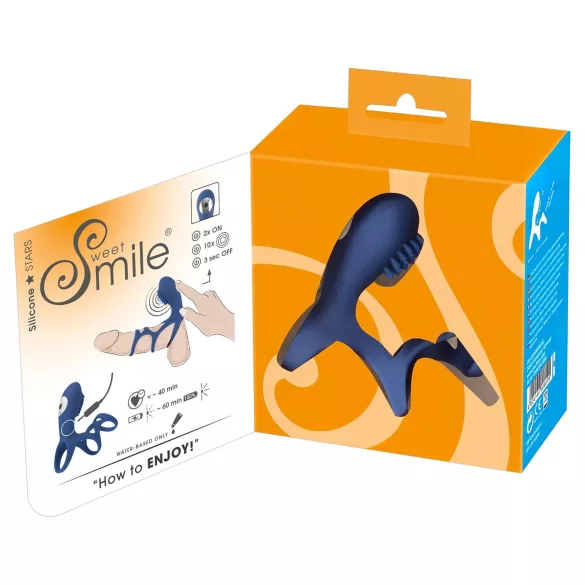 SMILE Couple - inel penian cu vibrații, reîncărcabil - silicon albastru