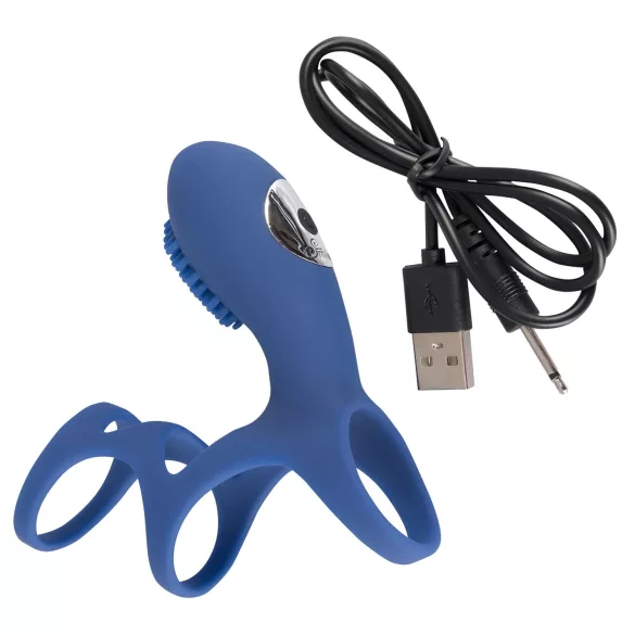 SMILE Couple - inel penian cu vibrații, reîncărcabil - silicon albastru