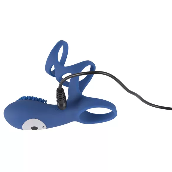 SMILE Couple - inel penian cu vibrații, reîncărcabil - silicon albastru