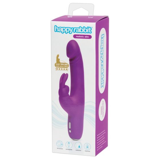 Happyrabbit Realistic Slim - vibrator rezistent la apă, reîncărcabil cu baghetă (violet)