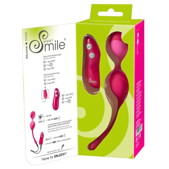 SMILE - ou vibrator cu telecomandă - bile pentru exerciții Kegel 82g roz