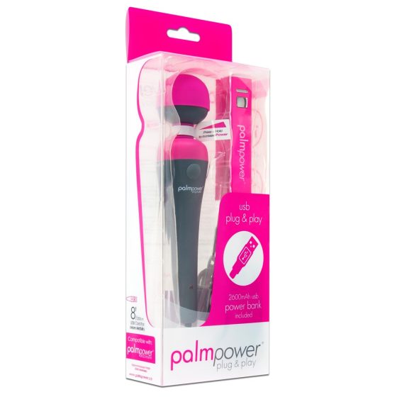 PalmPower Wand - Vibrator de masaj cu USB și powerbank (roz-gri)