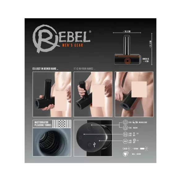 Rebel - masturbator automat vibrant mișcare sus-jos negru