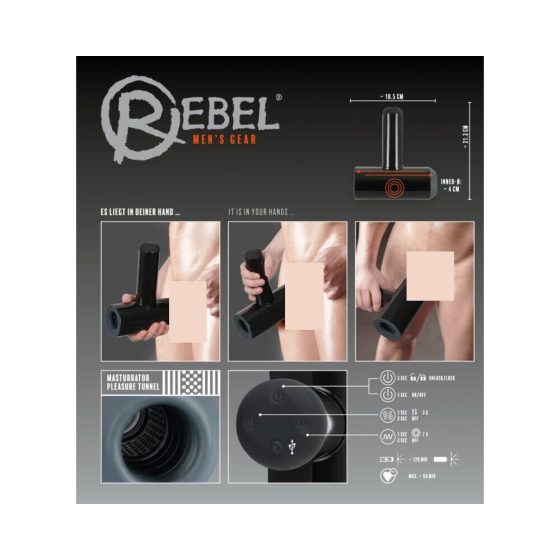 Rebel - masturbator vibratil și oscilant, cu baterie (negru)