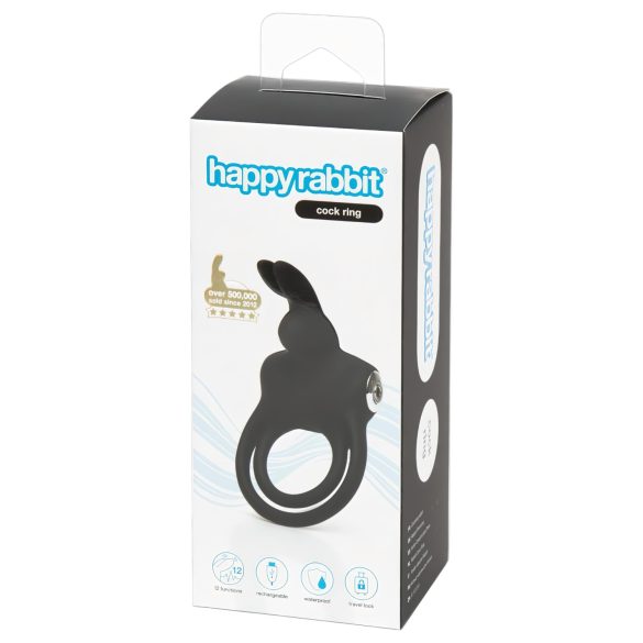 Happyrabbit Cock - inel rezistent la apă pentru penis și testicule, reîncărcabil (negru)