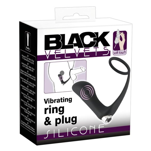 Black Velvets - vibrator anal cu inel pentru penis - silicon negru