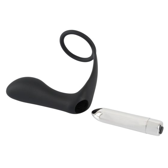 Black Velvet - Vibrator anal cu inel penian, încărcabil, din silicon (negru)