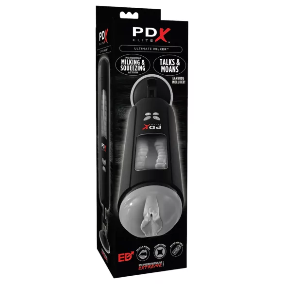 PDX Ultimate Milker - masturbator automat cu sucțiune și vibrații - negru