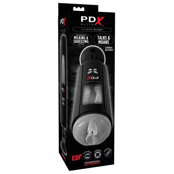PDX Ultimate Milker - masturbator cu vagin artificial, alimentat cu baterie, pentru muls penis (negru)