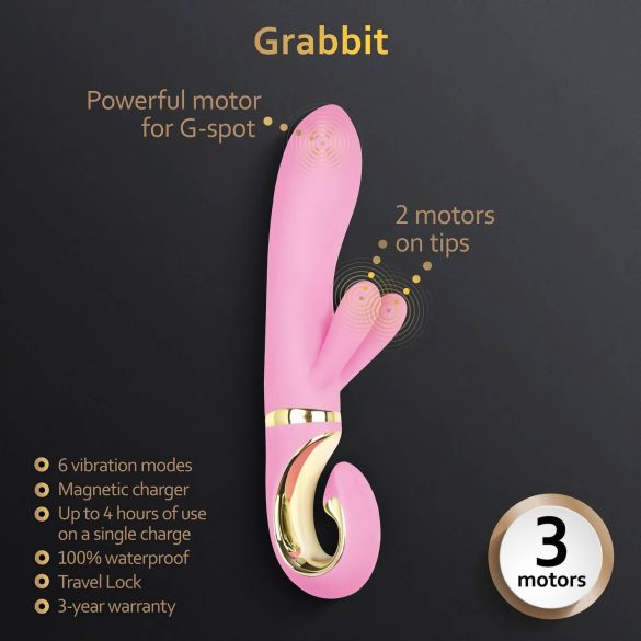 G-Vibe GRabbit - vibrator punctul G cu 3 motoare, reîncărcabil, roz