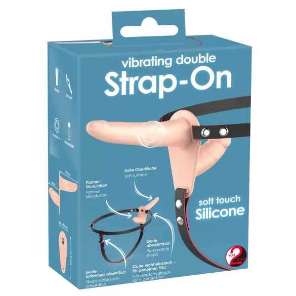 You2Toys - Strap-On dublu cu vibrații - silicon natur