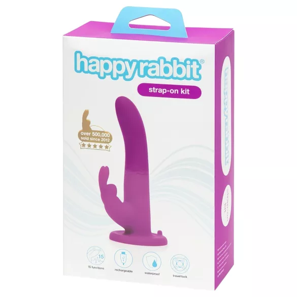 Happyrabbit - strap-on cu vibrator iepuraș - lila
