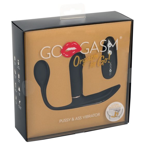 GoGasm Pussy & Ass - vibrator cu 3 ramuri, cu acumulator, radio (negru)