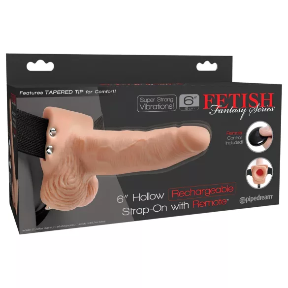 Pipedream - Fetish Strap-On 6 - dildo cu curea, vibrator gol pe dinăuntru (culoare naturală)