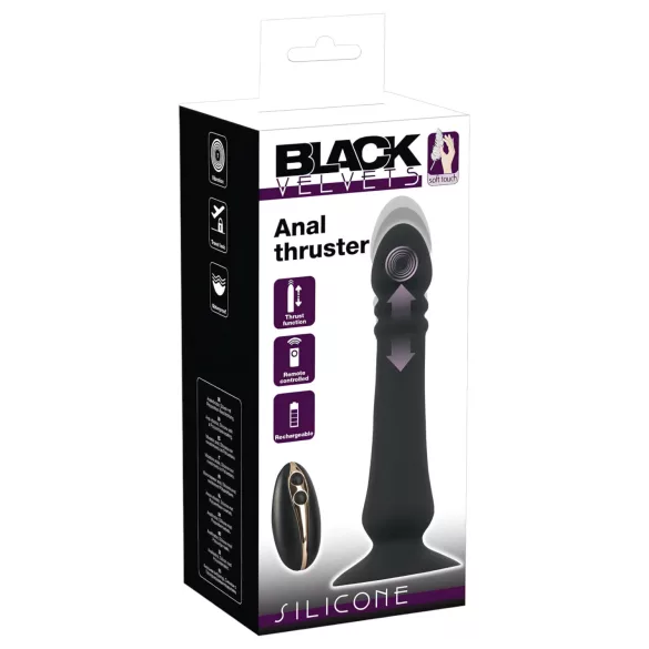 Black Velvets - vibrator anal cu funcție de împingere, reîncărcabil, negru