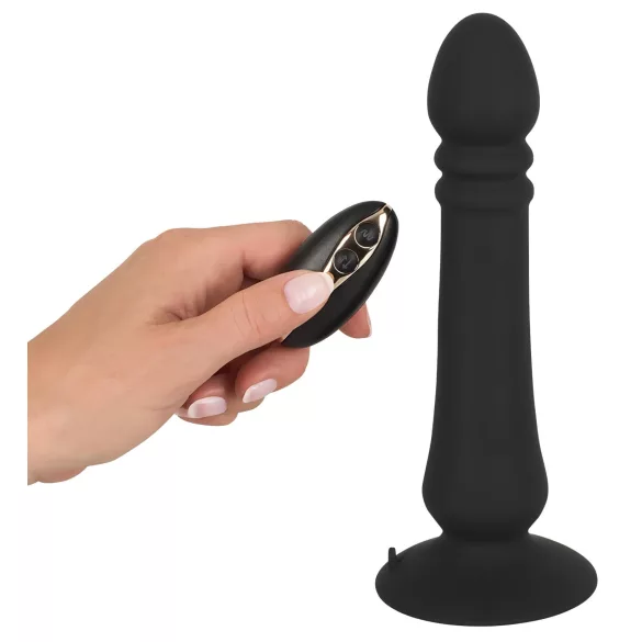 Black Velvets - vibrator anal cu funcție de împingere, reîncărcabil, negru