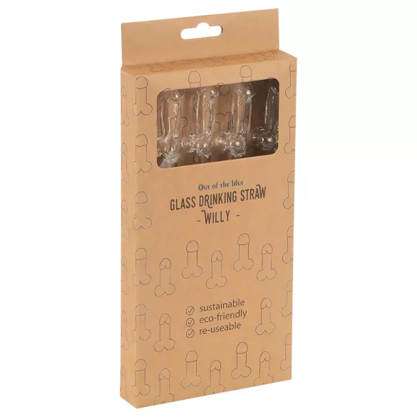 Straw Willy - paie cu penis - sticlă transparentă - set 4 bucăți