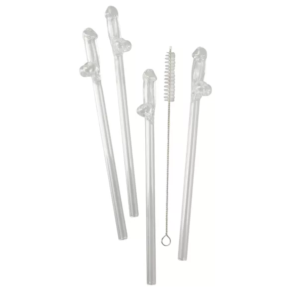 Straw Willy - paie cu penis - sticlă transparentă - set 4 bucăți