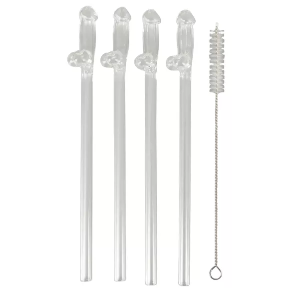 Straw Willy - paie cu penis - sticlă transparentă - set 4 bucăți
