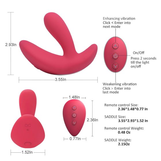 Cotoxo Saddle - Vibrator de prostată reîncărcabil, controlat de la distanță (roșu)
