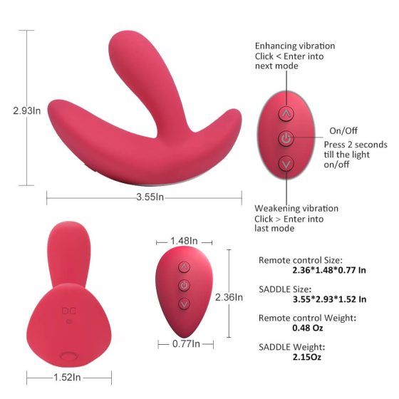 Cotoxo Saddle - vibrator pentru prostată, reîncărcabil, cu telecomandă (roșu)