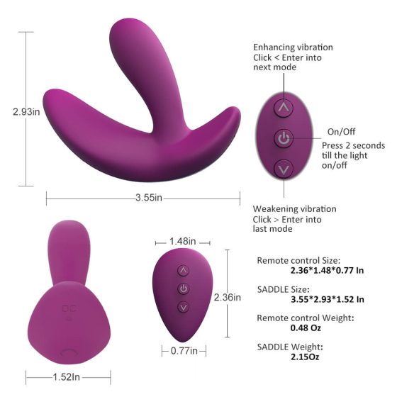 Cotoxo Saddle - vibrator de prostată reîncărcabil, controlat de la distanță (violet)