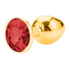 Sunfo - dildo anal de metal cu piatră (auriu-roșu)