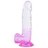 Sunfo - dildo ventuzat cu testicule - 22cm (transparent-violet)