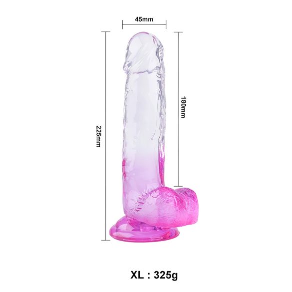 Sunfo - dildo cu ventuză și testicule - 22cm (transparent-violet)