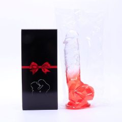   Sunfo - dildo realist cu ventuză, cu testicule - 21cm (translucid-roșu)
