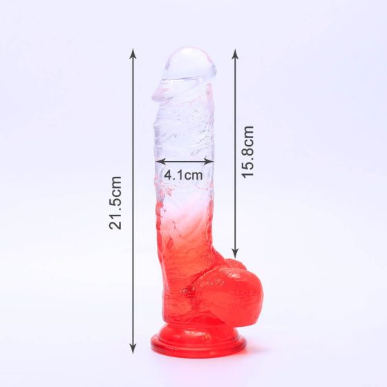 Sunfo - dildo realist cu ventuză, cu testicule - 21cm (translucid-roșu)