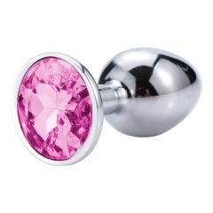 Sunfo - dildo anal de metal cu piatră (argintiu-roz)