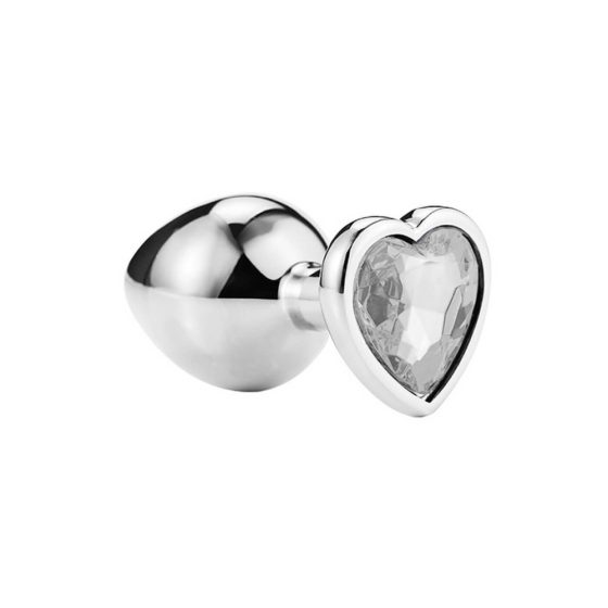 Sunfo - dildo anal de metal cu piatră în formă de inimă (argintiu-alb)