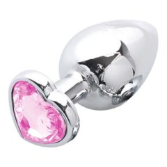   Sunfo - dop anal din metal cu piatră în formă de inimă (argintiu-roz)