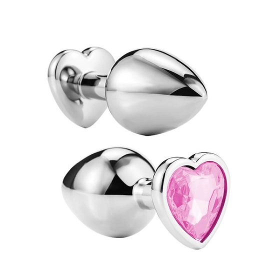 Sunfo - dop anal din metal cu piatră în formă de inimă (argintiu-roz)